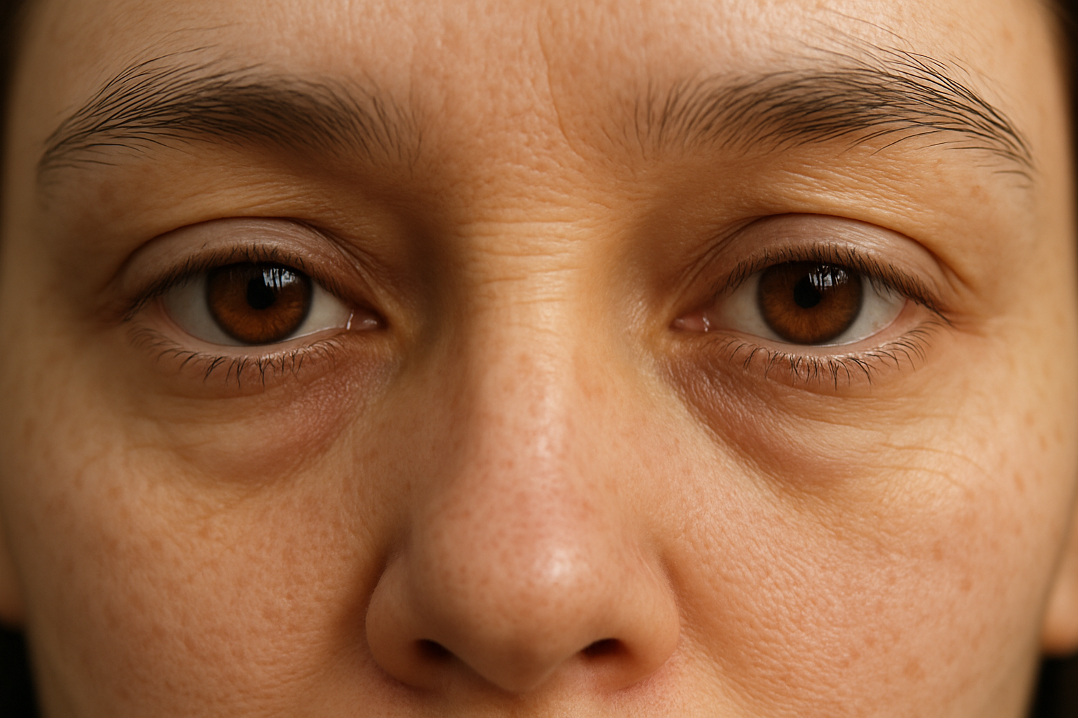 hazme una foto en primer plano de unos ojos marrones con las pestañas hacia abajo y cortas (eso es lo mas importante